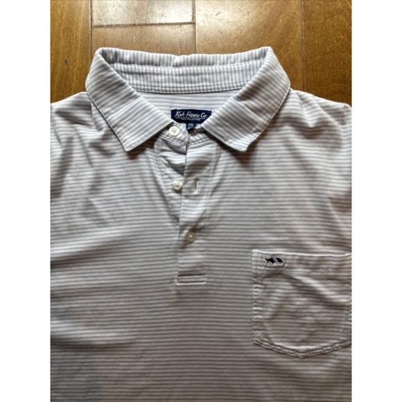 Fish Hippie Co Men's Short Sleeve Polo Shirt Blue/White Striped Size XXL - Picture 2 of 6
